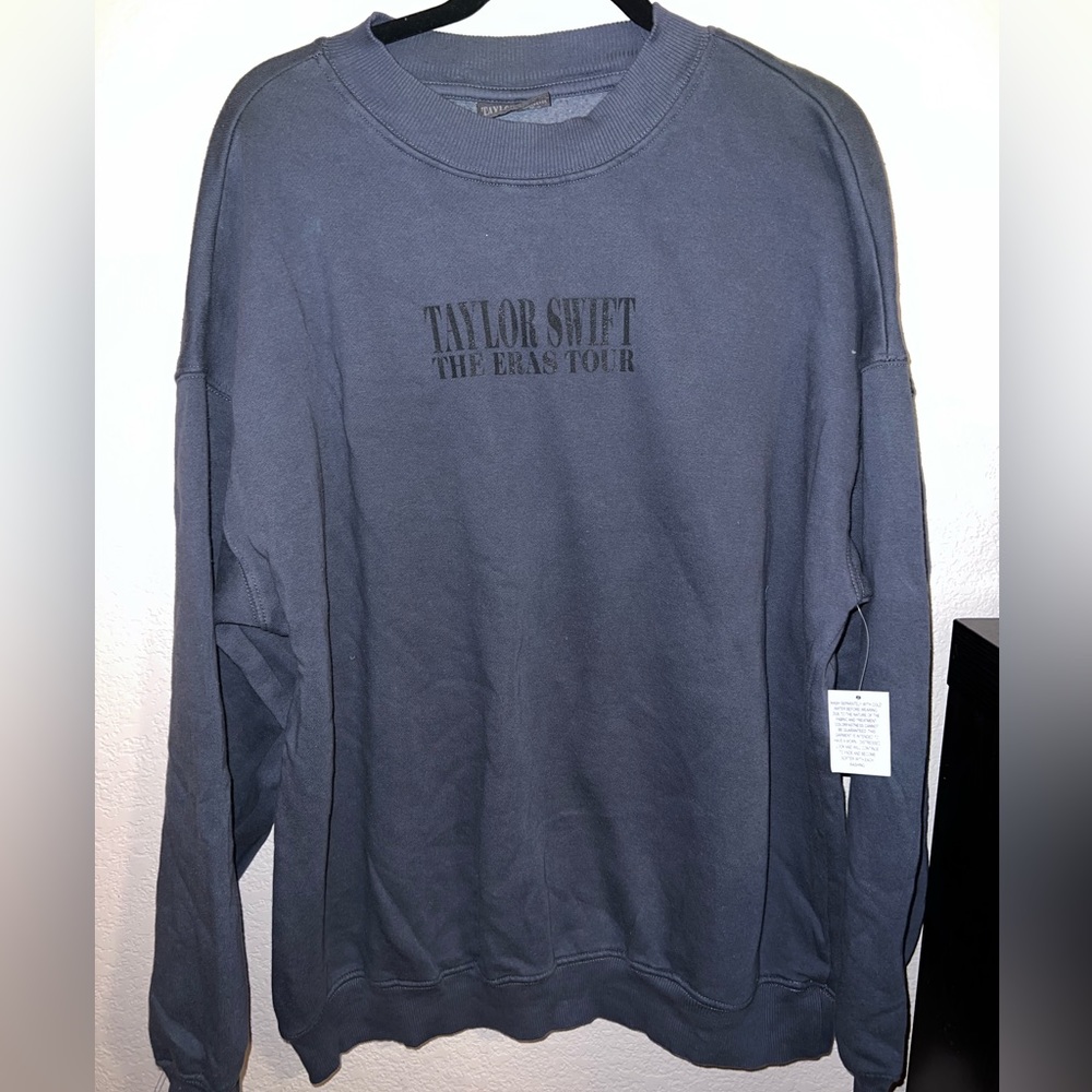 RARE Taylor Swift Eras Tour L Oversize Crewneck Sweatshirt Navy Blue Gray w Tag